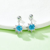 Round Natural Blue Crystal Star Pendant Sterling Silver Drop Earrings